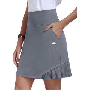 Mofiz Pleated Tennis Skirt Skort High Waisted Grey Hiking Golf NWT Sz S